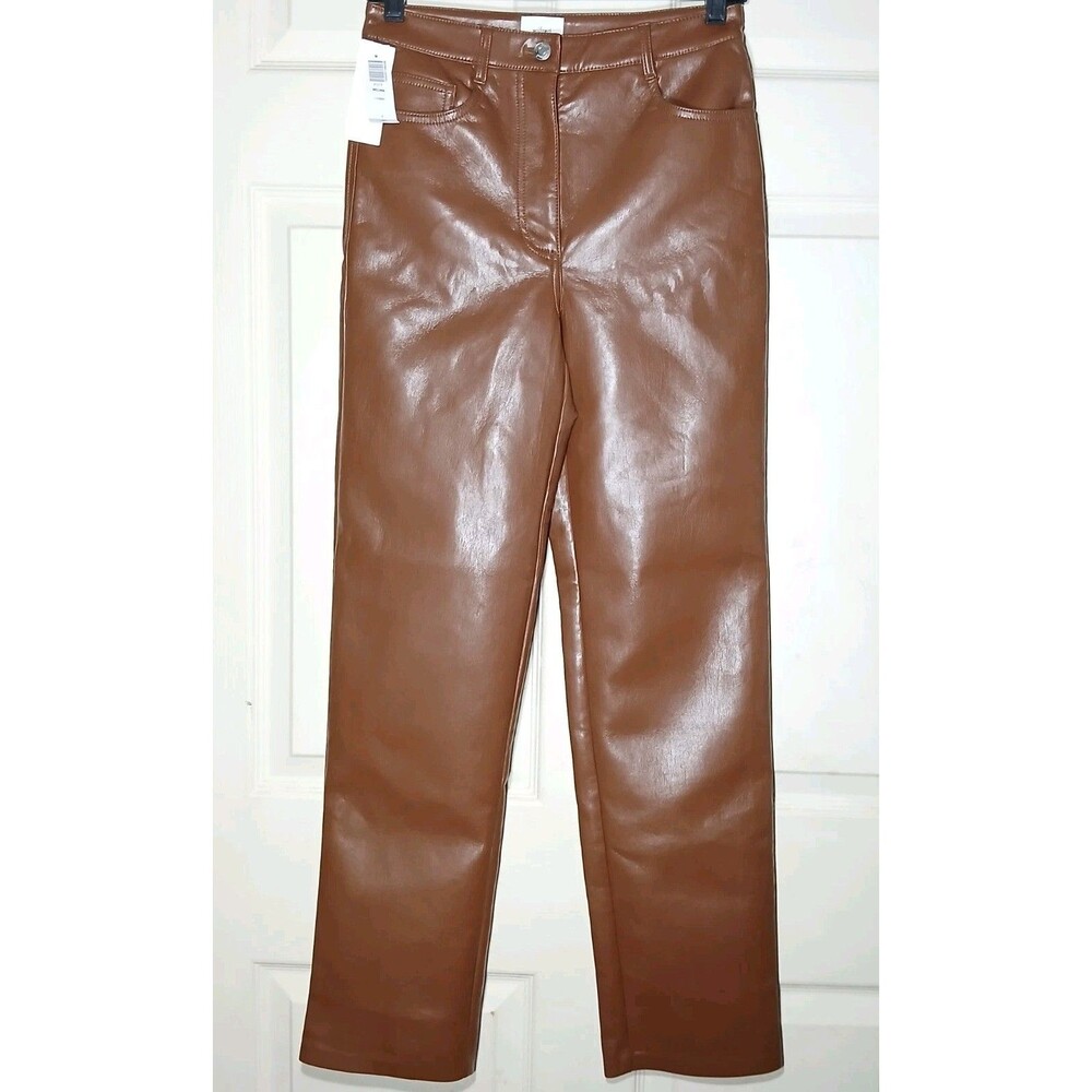 Wilfred Melina Pants Faux Leather Cognac Brown Size 4 High Rise Aritzia